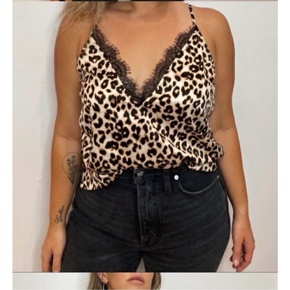 DO+BE Satin Lace Cheetah Print Tank Top Size Small